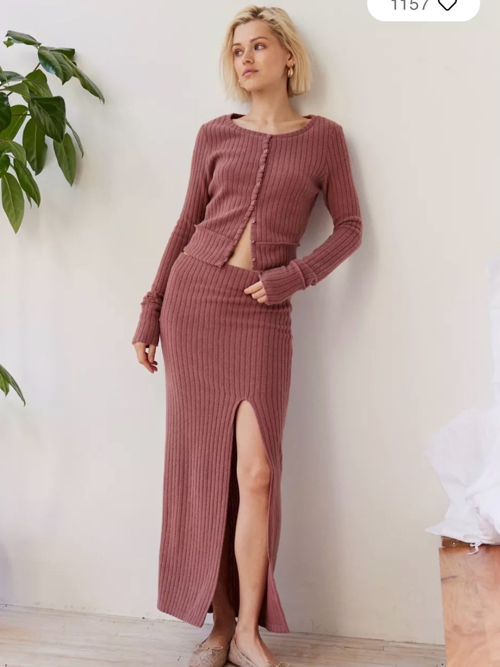 Urban Outfitters Ribbed Knit Cardigan and Skirt Set